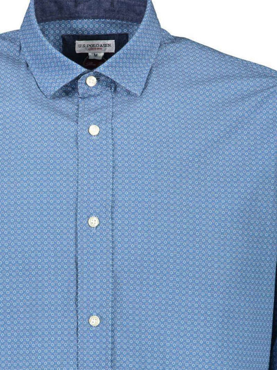 Langärmeliges Baumwollhemd in normaler Passform, Blau