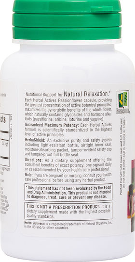 Nature's Plus Herbal Actives Passion Flower Supplement for Stress 60 Vegetable Capsules