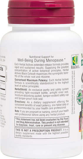 Nature's Plus Herbal Actives Black Cohosh Extended Release Συμπλήρωμα για την Εμμηνόπαυση 30 ταμπλέτες
