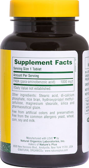 Nature's Plus Paba 1000mg Ειδικό Συμπλήρωμα Διατροφής 60 ταμπλέτες