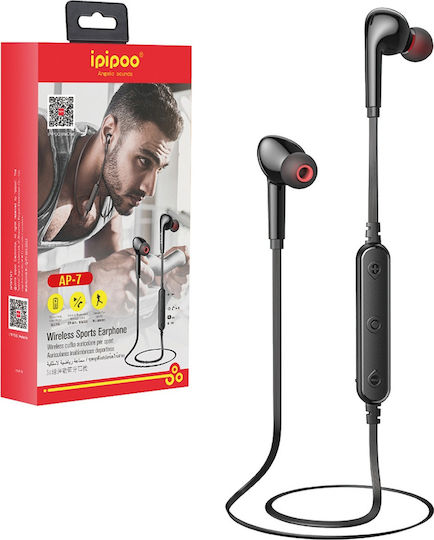 Ipipoo AP-7 In-ear Bluetooth Handsfree Ακουστικά με Αντοχή στον Ιδρώτα Μαύρα