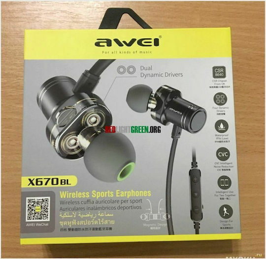 Awei X670BL In ear Bluetooth хендсфри Слушалки с Устойчивост на Пот Черен