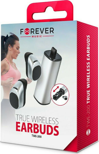 Forever TWE-200 In-ear Bluetooth Handsfree Ακουστικά με Αντοχή στον Ιδρώτα και Θήκη Φόρτισης Ασημί