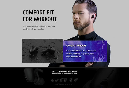 Beebud In-ear Bluetooth Handsfree Ακουστικά με Θήκη Φόρτισης Μαύρα