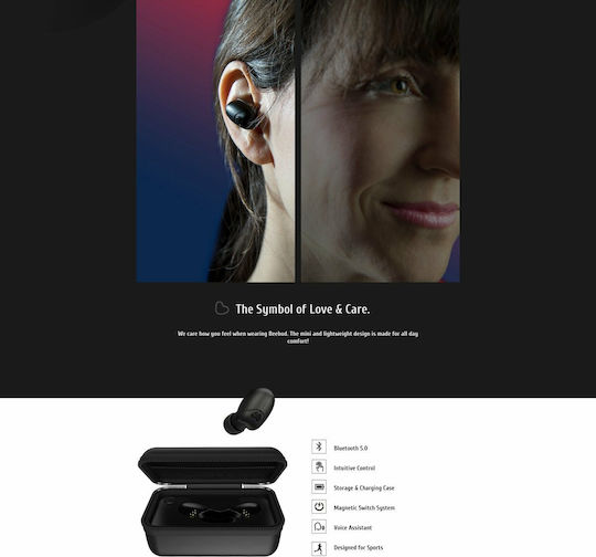 Beebud In-ear Bluetooth Handsfree Ακουστικά με Θήκη Φόρτισης Μαύρα