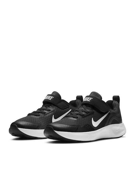 Wearallday PS Kids Sports Shoes Running with Hoop & Loop Closure Black / White