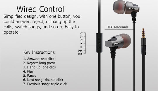 Awei ES-860i In-ear Handsfree Headphones with Connector 3.5mm Black