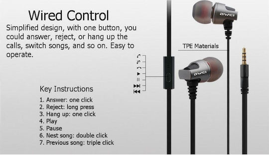 Awei ES-860i În ureche Handsfree cu două căști cu mufă 3.5mm Argintiu