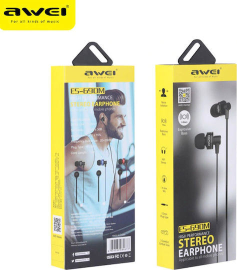 Awei ES-690M In-Ear Freihändig Kopfhörer mit Stecker 3.5mm Schwarz