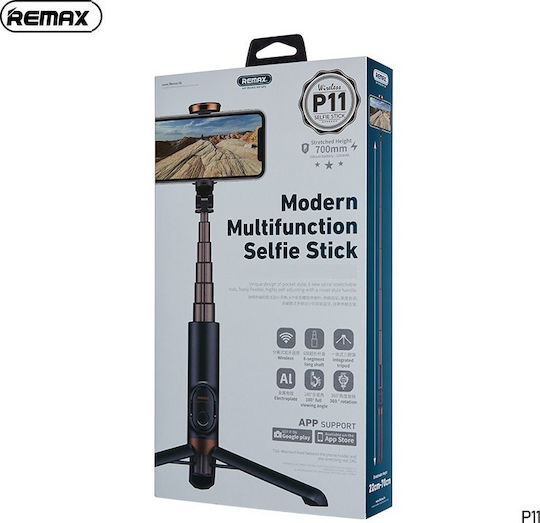Remax P11 Selfie Stick Τρίποδο Κινητού Bluetooth Μαύρο