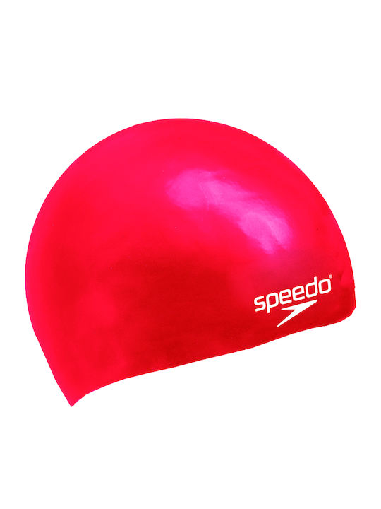 Speedo Plain Moulded Silicone Kids Swimming Cap Red