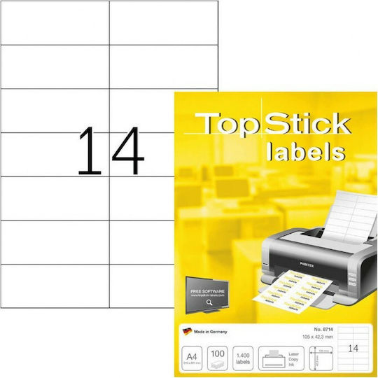 Topstick 1400 Αυτοκόλλητες Ετικέτες Α4 Ορθογώνιες 105x42.3mm