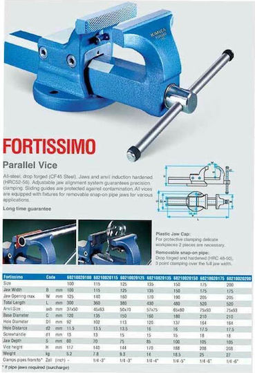 Kanca Fixed Countertop Steel Vise With Maximum Opening 200mm