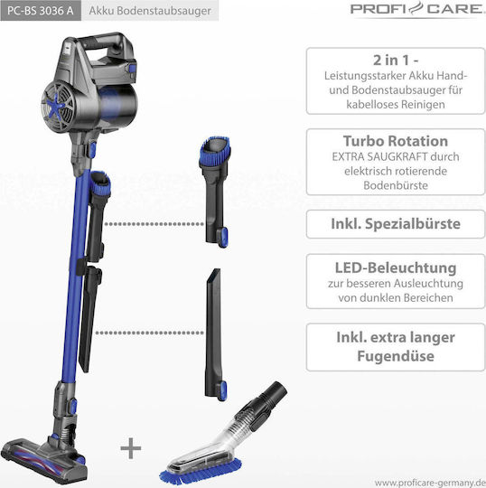 ProfiCare PC-BS 3036 A Rechargeable 2 in 1 Stick & Handheld Vacuum 22.2V Blue