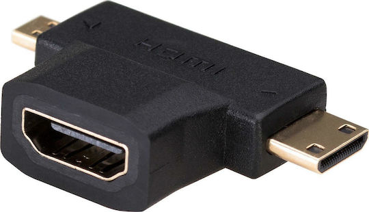 Akyga Konverter HDMI weiblich zu Mikro-HDMI / Mini-HDMI männlich Schwarz 1Stück (AK-AD-23)