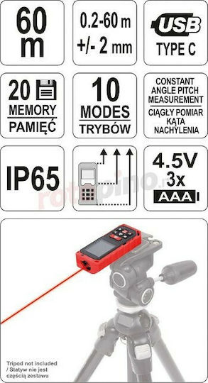 Yato Laser Entfernungsmesser YT-73127 mit einer Messreichweite von bis zu 60m