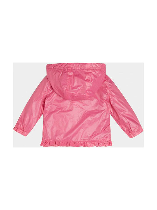 Guess Waterproof Kids Casual Jacket short Hooded Fuchsia