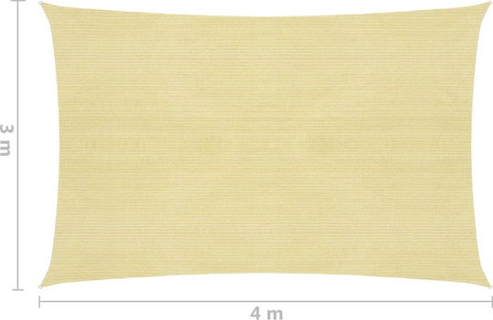 vidaXL Rectangular Shade Sail Beige With Hoop 3x4m 160gr/m² made of HDPE 160gr/m²