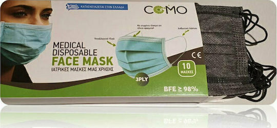 Como Chirurgische Maske zur einmaligen Verwendung 3ply Type II BFE >98% Schutzmaske Typ II Chirurgisch Schwarz 10Stück