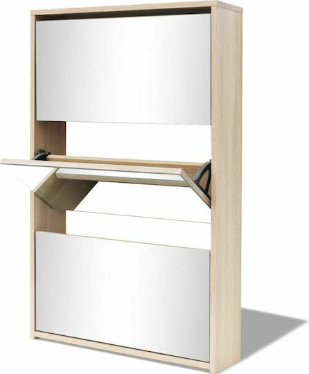 Wooden Shoe Organizer with 3 Shelves Beige 63x17x102.5cm