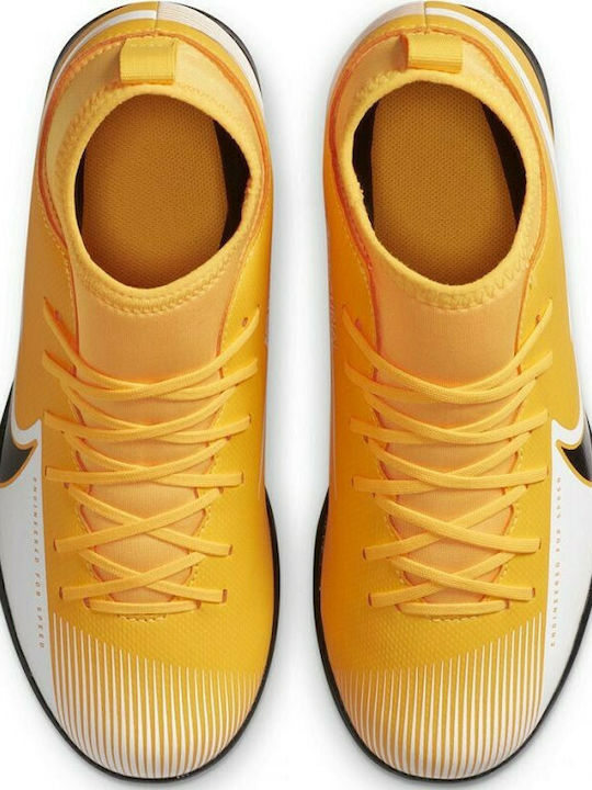 Superfly 7 Club TF Kids Turf Soccer Shoes with Sock Yellow