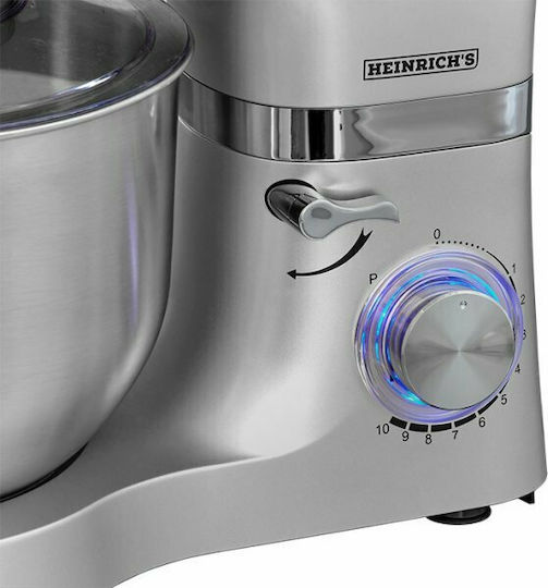 Heinrich's KM 6278 Stand Mixer 1300W with Stainless Mixing Bowl 6.5lt Silver-Metal