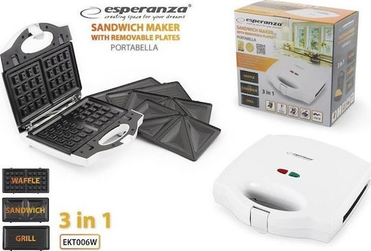 Esperanza Portabella Τοστιέρα με Αποσπώμενες Πλάκες για 2 Τοστ 700W Λευκή