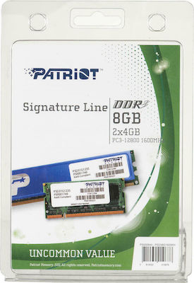 Patriot 8GB DDR3 RAM με 2 Modules (2x4GB) και Ταχύτητα 1600 για Desktop