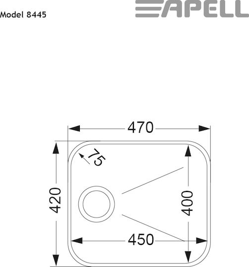 Apell 8445 Υποκαθήμενος Νεροχύτης Inox Σατινέ Μ47xΠ42cm Ασημί
