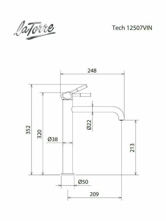 La Torre Tech 12507 Mischung Waschtischarmatur Groß White Matt