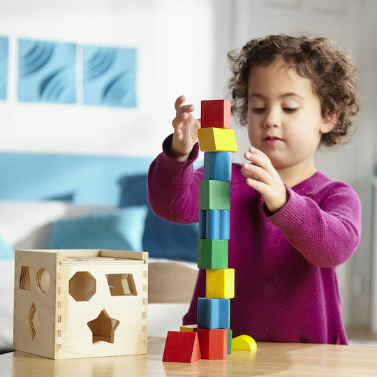 Melissa & Doug Shape Sorting Toy Shape Shorting Cube made of Wood with Sounds for 24++ Months