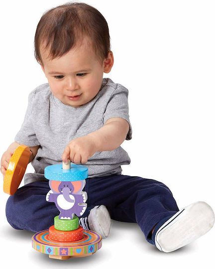 Melissa & Doug Jucărie de Stivuire Elefant cu bază balansantă din Lemn pentru 24++ Luni