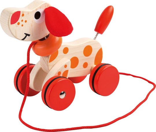 Joueco Pull-Along Toy Puppy with Wheels made of Wood for 12++ Months
