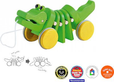 Plan Toys Slide Toy Κροκόδειλος που Κινείται Πράσινος made of Wood with Sounds for 12++ Months