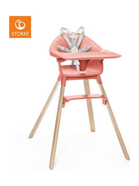 Stokke Clikk Καρεκλάκι Φαγητού με Ξύλινο Σκελετό & Πλαστικό Κάθισμα Coral