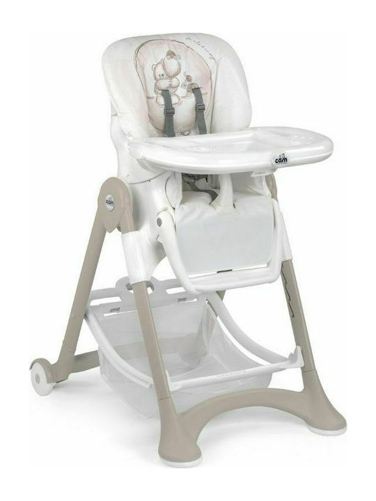 Cam Campione Foldable Highchair with Metal Frame & Fabric Seat Beige