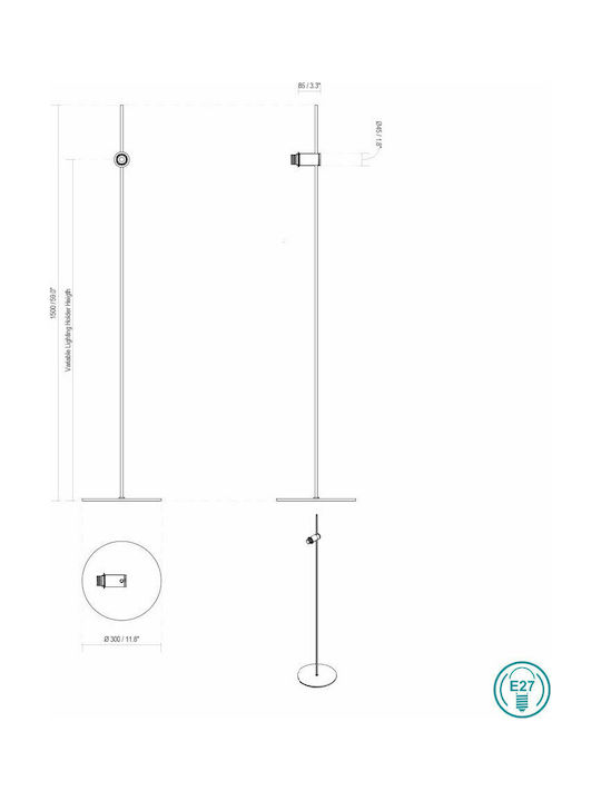 Faro Barcelona Guadalupe Φωτιστικό Δαπέδου Υ150xΜ30εκ. με Ντουί για Λαμπτήρα E27 Μαύρο