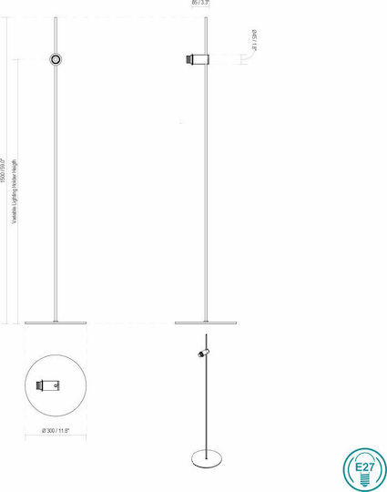 Faro Barcelona Guadalupe Stehleuchte H150xB30cm. mit Fassung für Lampe E27 Schwarz
