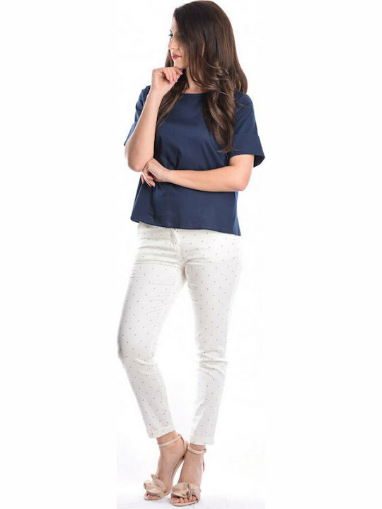 Moutaki 181.401 Γυναικείο Υφασμάτινο Παντελόνι σε Slim Εφαρμογή Λευκό