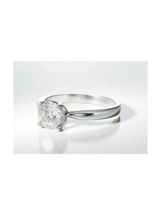 Diamond Jools ENG072 Single Stone Ring of White Gold 18K with Diamond
