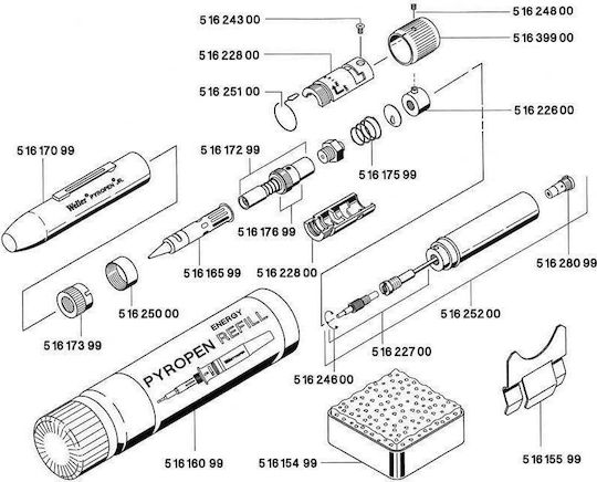 Weller Pyropen Junior Κολλητήρι Αερίου με Ρύθμιση Θερμοκρασίας με ακίδα κωνική 1mm, ακροφύσιο τύπου θερμού αέρα και προστατευτικό κάλυμμα