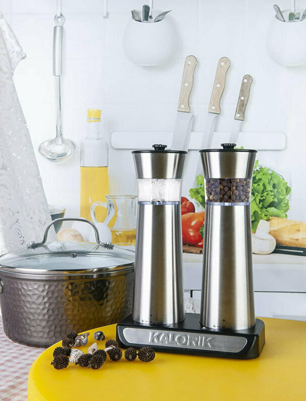 Kalorik Pewter Rechargeable Gravity Salt and Pepper Mill