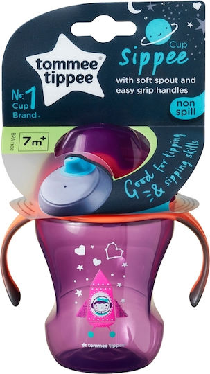 Tommee Tippee Sippee Cup Spaceship Educational Sippy Cup Plastic with Handles Pink for 7m+m+ 230ml
