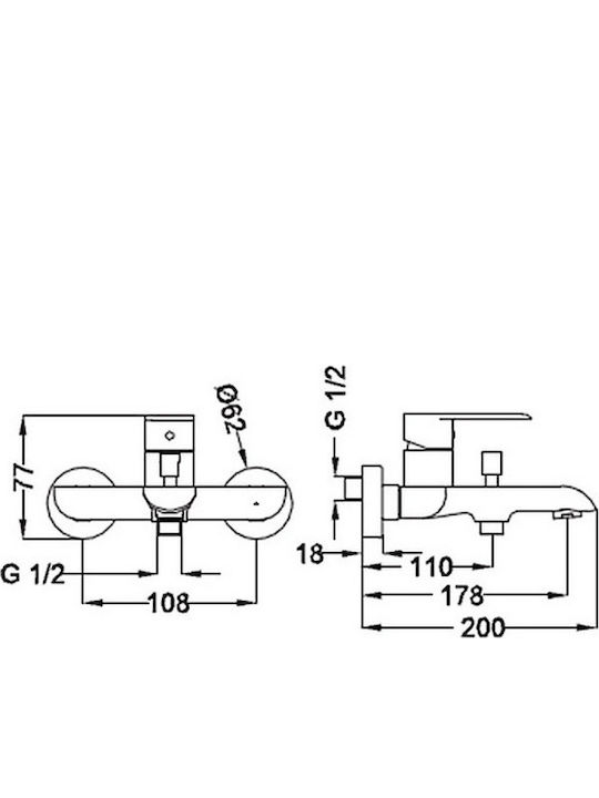 Teorema Xs Mixing Bathtub Shower Faucet Complete Set Silver