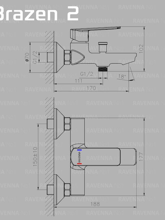 Ravenna Brazen 2 Миксер Батерия Баня сребърен