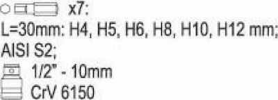 Yato Socket with Motor Allen and Socket 1/2'' Set 7pcs