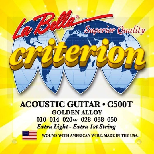 La Bella Criterion Golden Alloy Set Corzi Pentru Chitară Acustică Oțel 10 - 50 Extra Light