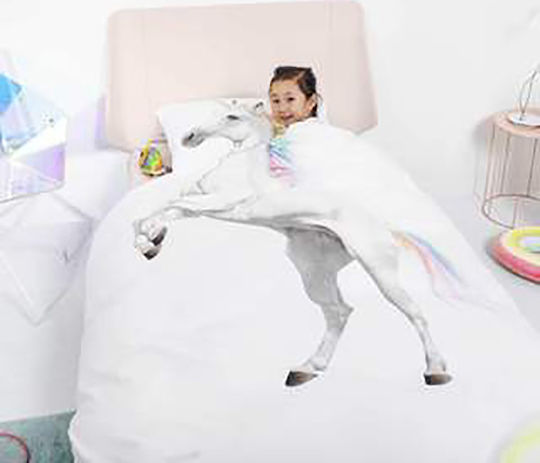 Snurk Unicorn Conținut set Husă de pilotă pentru copii Single cu față de pernă Roz 160x220cm