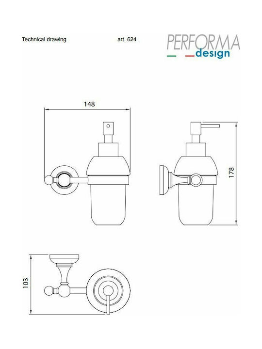 Performa Design Victoria 624 Επιτοίχιο Dispenser από Πορσελάνη Μαύρο 125ml