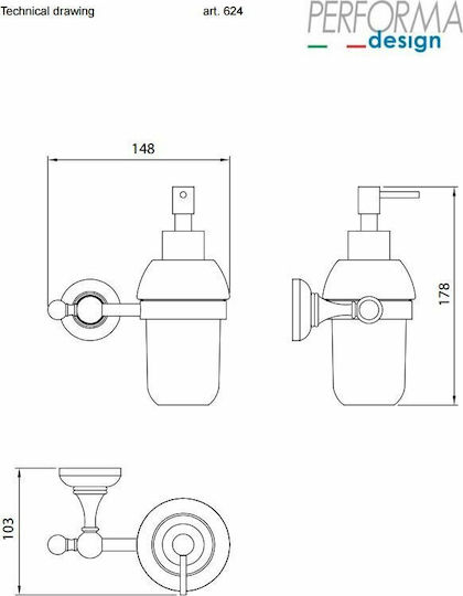 Performa Design Victoria 624 Επιτοίχιο Dispenser από Πορσελάνη Ροζ 125ml